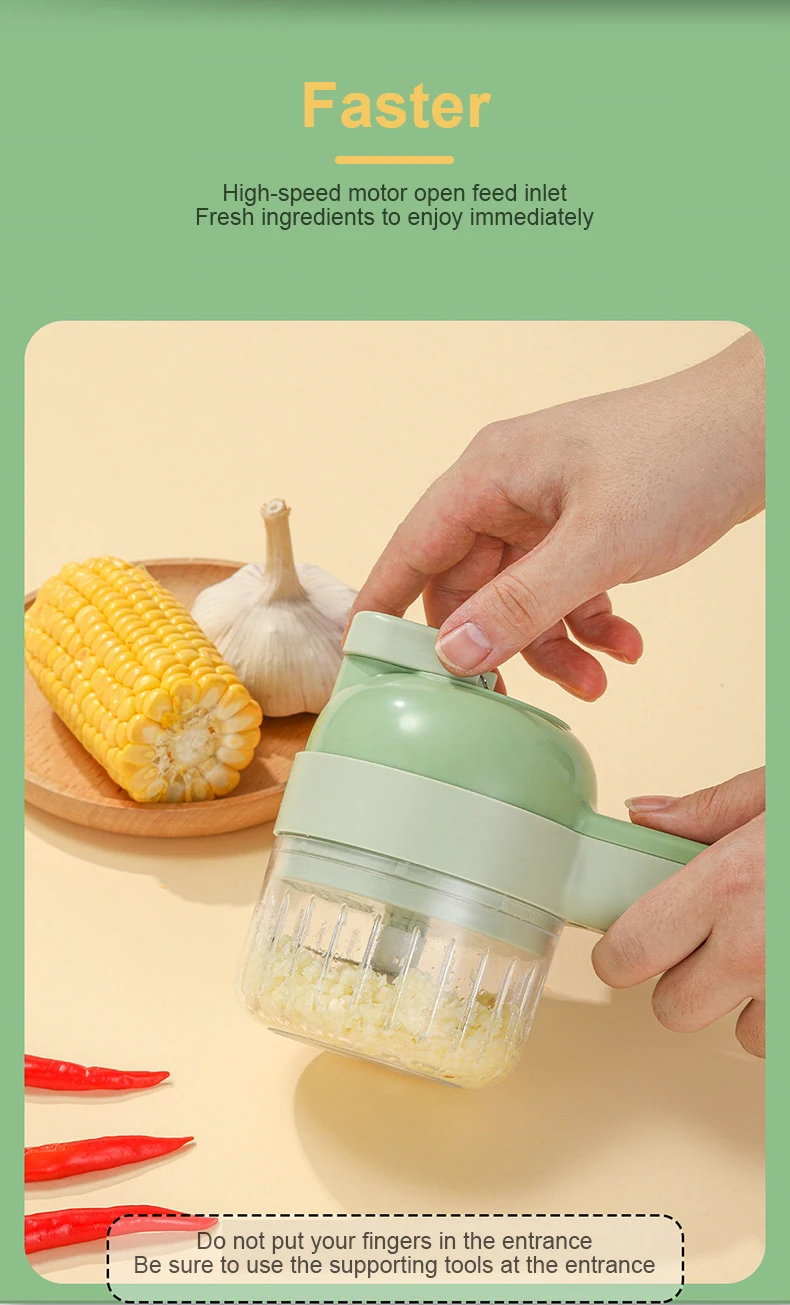 4 In 1 Handheld Electric Vegetable Cutter Set Garlic Chopper For Garlic