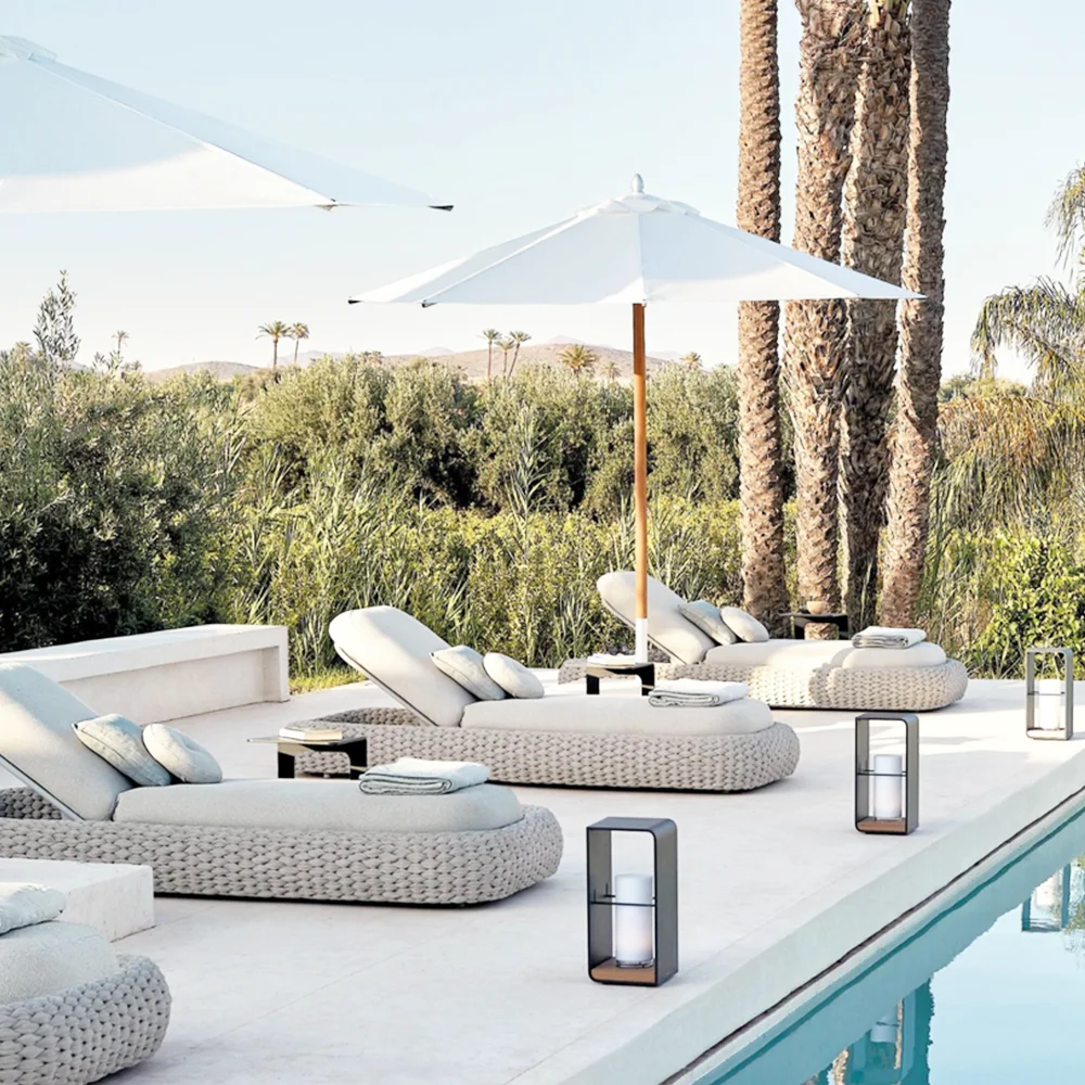 Modern Leisure Outdoor Garden Furniture Aluminum Woven Rope Chaise Lounge  Chair for Beach Side Swimming Pool Bed Sun Lounger