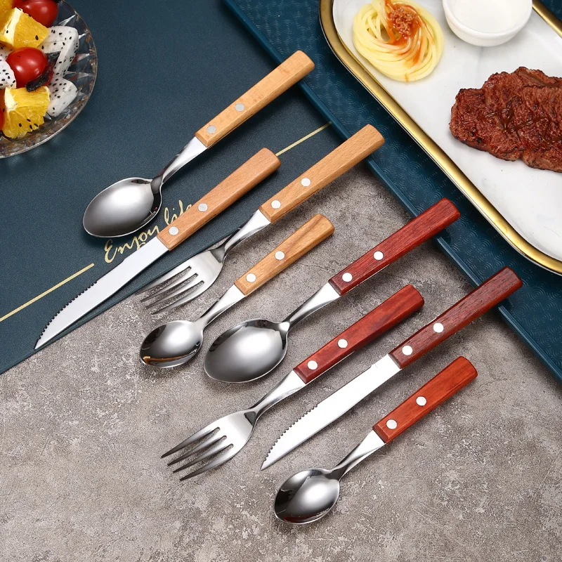 Oak - Rustic Wood Handle Stainless Steel Silverware Set – Focal Decor