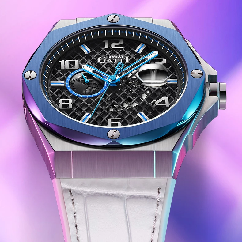 Bonset Gatti Luxury Brand Watches Men Automatic Mechanical Watch Waterproof Luminous Genuine Leather Wrist Watches Man BG8701