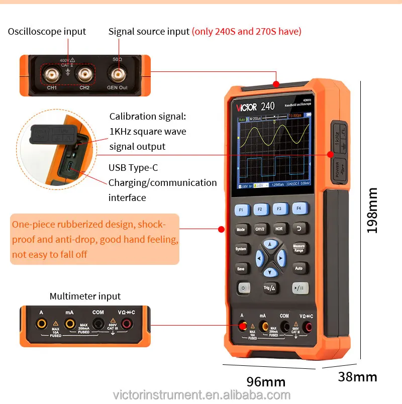 Victor 240 Handheld Oscilloscope And Multimeter 2 In 1function 40mhz