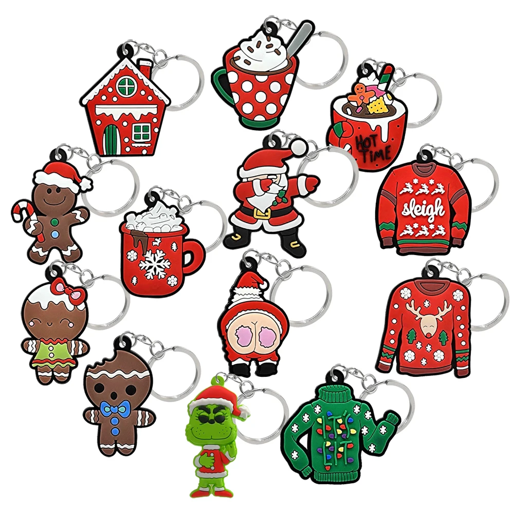New Fashion Christmas Gingerbread Man Customised 3D Soft PVC Rubber Keychain Key Ring Key Chain Gift for Women