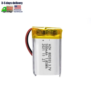 KC/CE certified polymer Li-ION battery 802035 500mAh 3.7V for communication equipment player vibrator 802035 Li Po