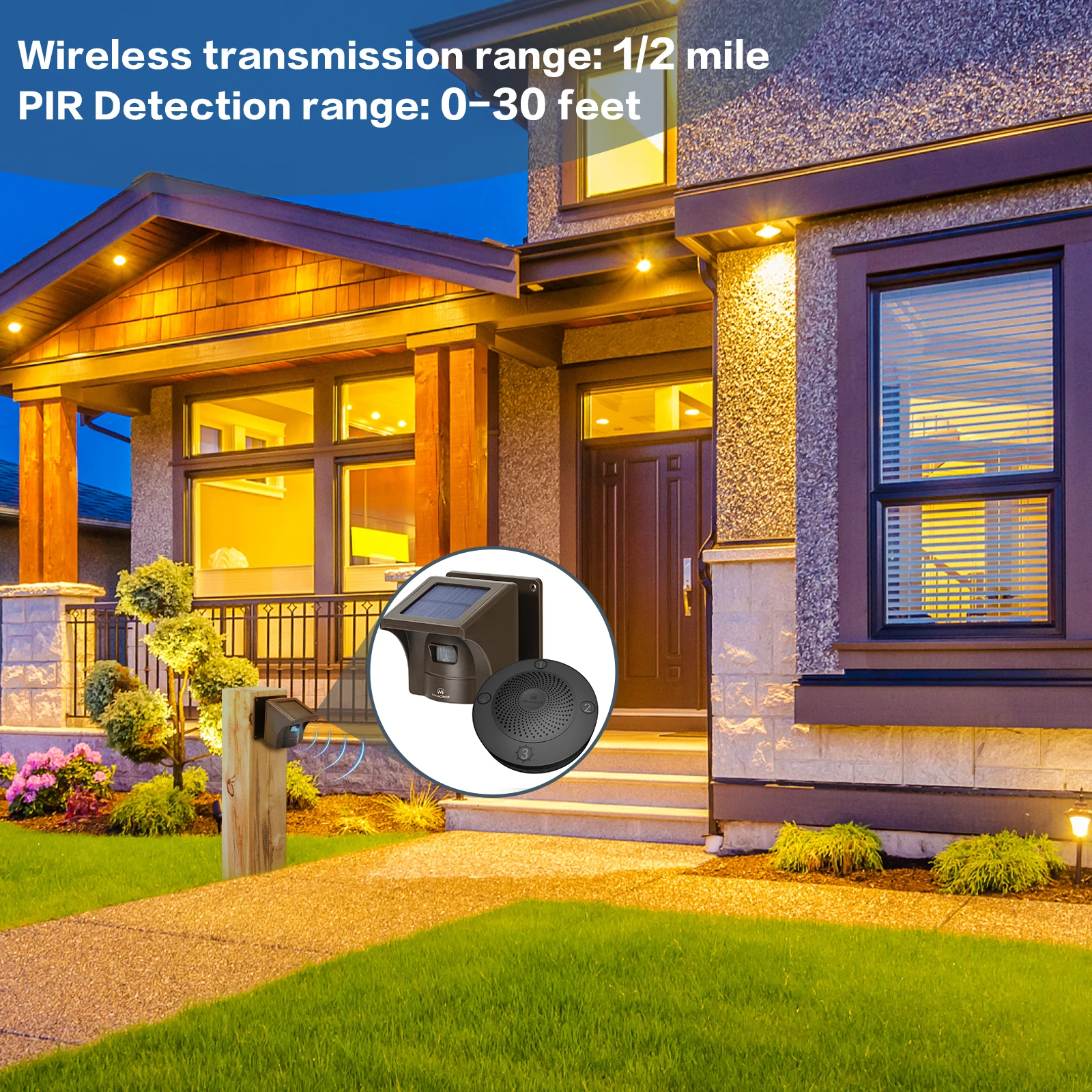 Meichoon, Sistema Di Allarme Wireless Per La Sicurezza Domestica Con Sensore Di Movimento, Campanello Per Porta D'ingresso, Stanza Interna, Vialetto, Cassetta Postale Con 1 Sensore E 2 Ricevitori - Foto 6