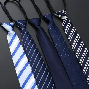 Men's Business Formal Adjustable Jacquard Polyester Bow Tie Groom's Wedding Blue Striped Black