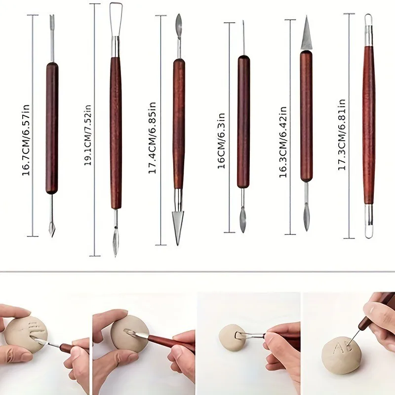 12piece Doublesided Pottery Clay Sculpting Tool Set With Wooden