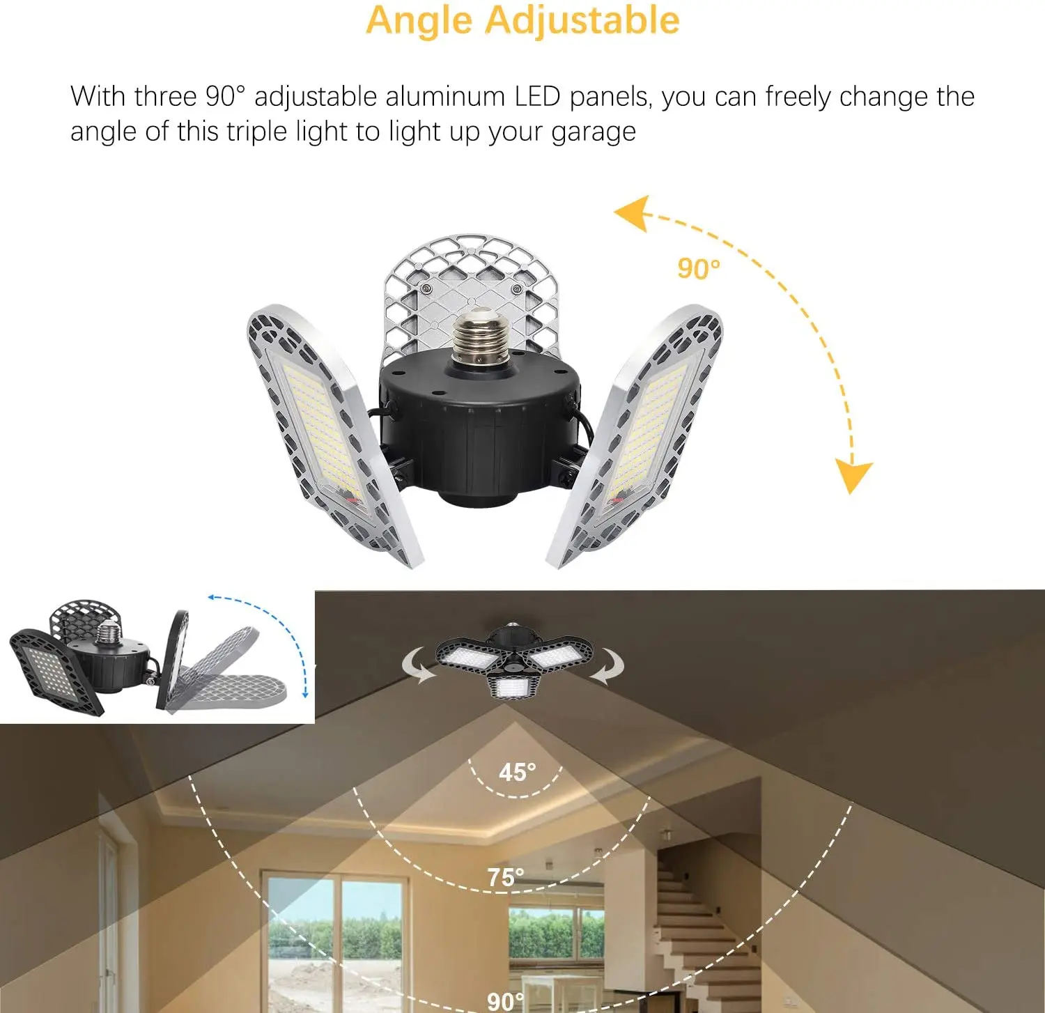 
Быстрая доставка, 60 Вт, алюминиевый подвальный светильник с регулируемыми многопозиционными панелями, лм, деформируемый светильник для гаража 