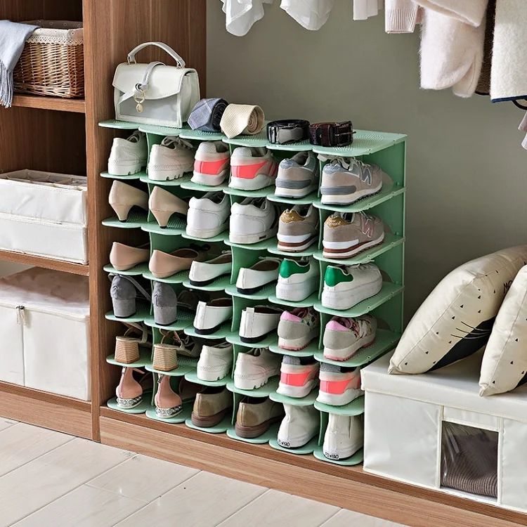 Collapsible Simple Designs Adjustable 6 Tiers Smart Folding White Plastic Joint Shoe Storage Organizer Rack for Outdoor Door