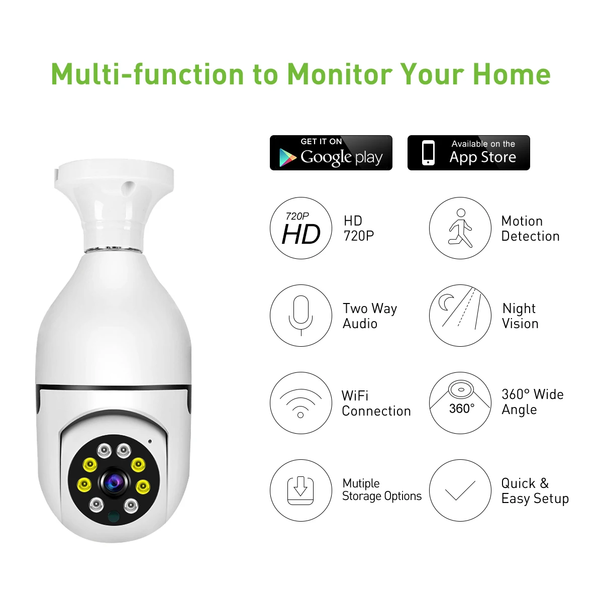 product v380 panoramic bulb camera 360 wifi home security ptz cctv camera with battery with face recognition motion detector camera ip-56