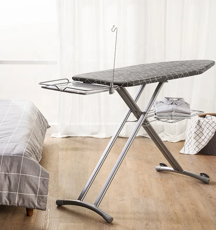 Heat Resistant Cover Iron Board with Steam Iron Rest 12*34*53 Inches BKTD Ironing Board Silver Gray Color Non-Slip Foldable Ironing Stand Heavy Sturdy Metal Frame Legs Iron Stand 