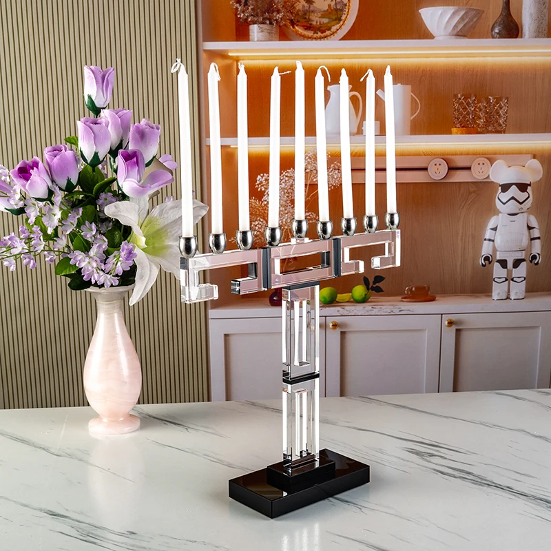 Small Bridge 9-pillar Luxurious and Elegant Glass Candle Holder Wedding Center Home Decoration Crystal Candle Holder