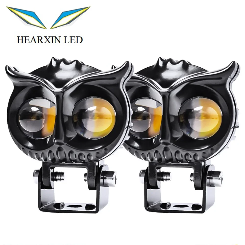 Dual Color LED Headlight with Owl Design Auxiliary Spotlight Lamp Accessories for Motorcycle ATV Scooter Car Fog Light Systems