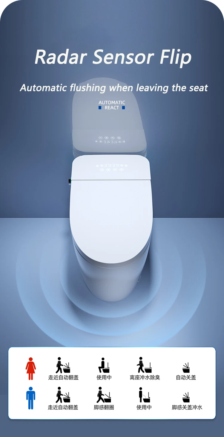 Intelligent porcelain wc floor mounted water closet bathroom electric self-clean ceramic siphon toilet automatic smart details