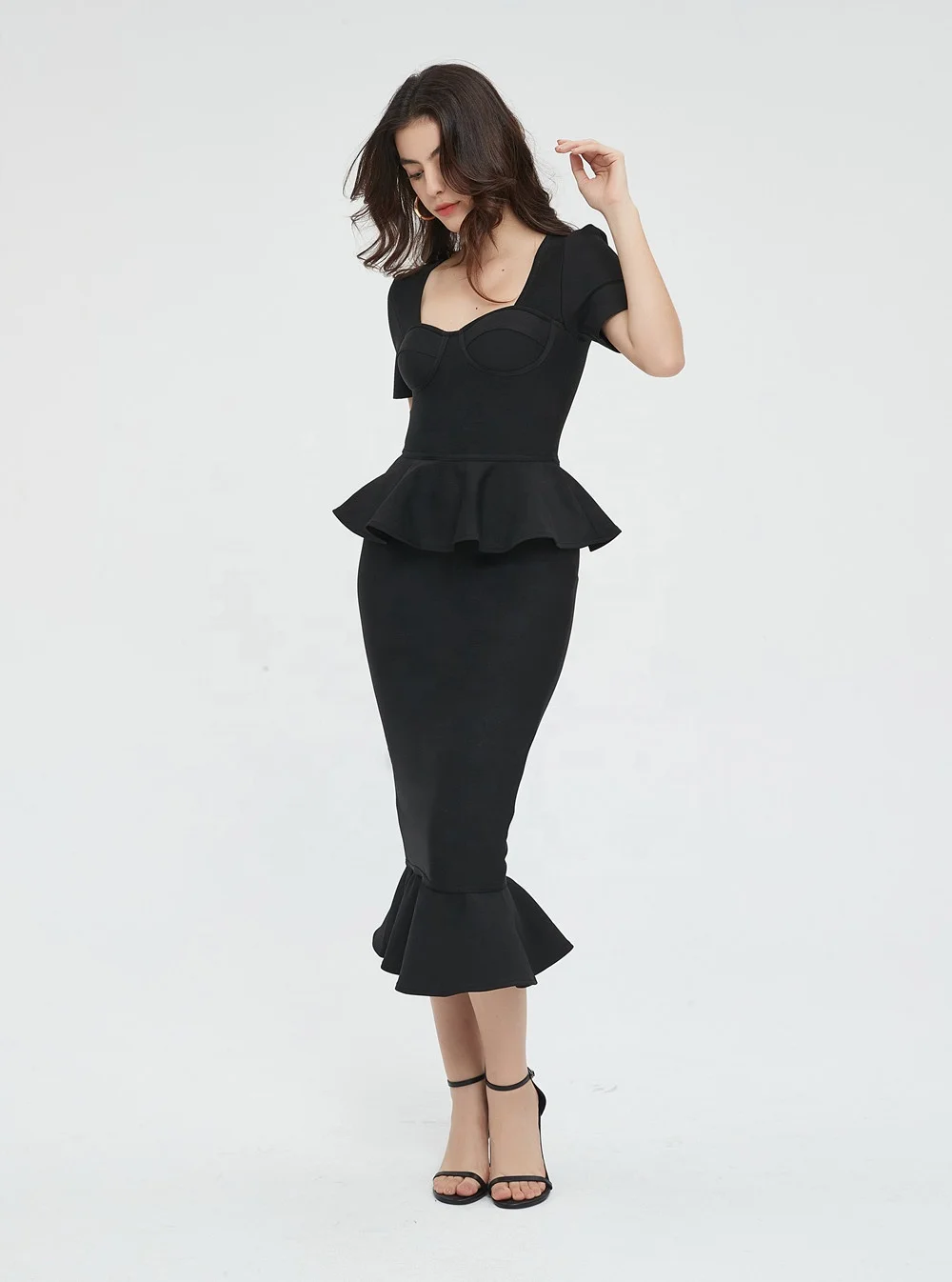 Elegant V-Neck Ruffled Mermaid Dress - Perfect for Parties