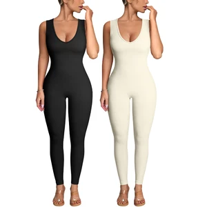 New Woman Fitness Wear Sleeveless Ribbed Workout Activewear One Piece Yoga Jumpsuit