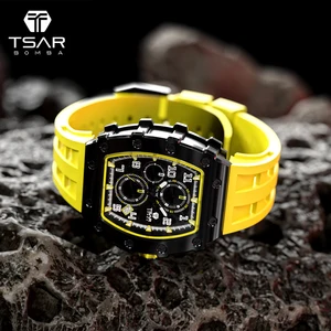 Men's Waterproof Sport Watch with Date Chronograph Fashion and Business Styles 18mm Silicone Band Crystal Dial Window