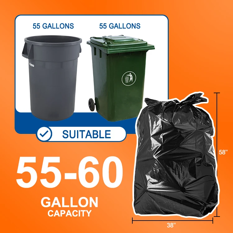 Trash Bags with logo Environment Friendly Jumbo Oxo Big Plastic Garden Waste Rubbish 2401 Flat Black Garbage Bags
