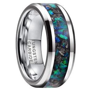 Coolstyle Jewelry 8mm Mens Womens Fashion Engagement Wedding Band Genuine Meteorite Opal Inlay Tungsten Carbide Rings