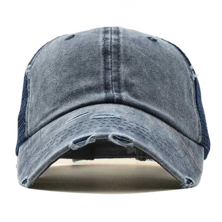 2023 Mesh Trucker Hat Washed Distressed Cotton Denim Ponytail Hat Adjustable Baseball Cap