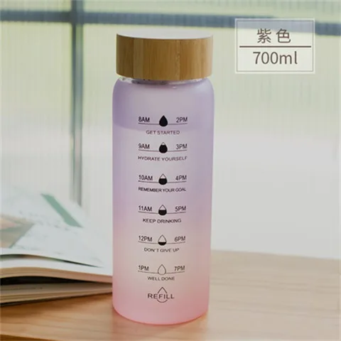 700ml 1000ml Glass Water Bottles with Time Marker Reminder Motivational Water Bottles