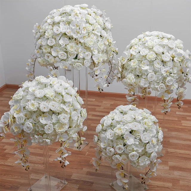 OEM welcomed Beautiful White rose flower ball shopping mall window display outdoor event wedding decoration table centerpiece