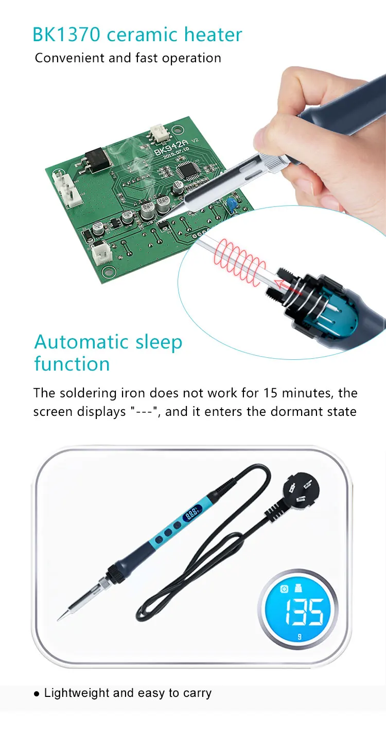 Bakon New BK607 Digital Display 90W Portable In-Line Soldering Iron Welding Tool