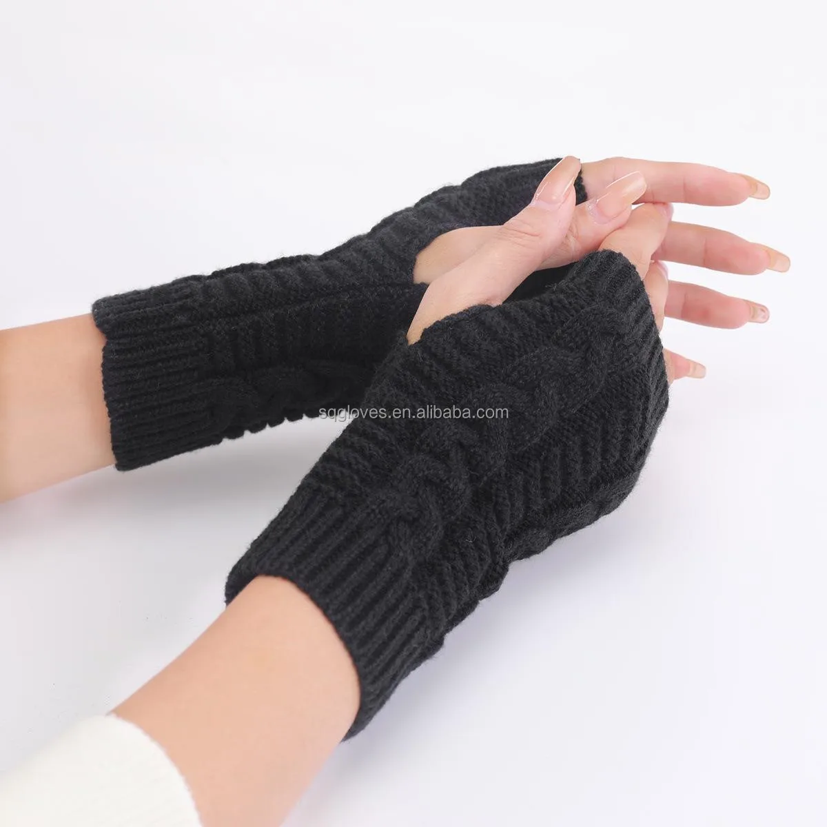 Women Arm Warmer Winter Long Fingerless Gloves Half Finger Knitted Soft Mittens