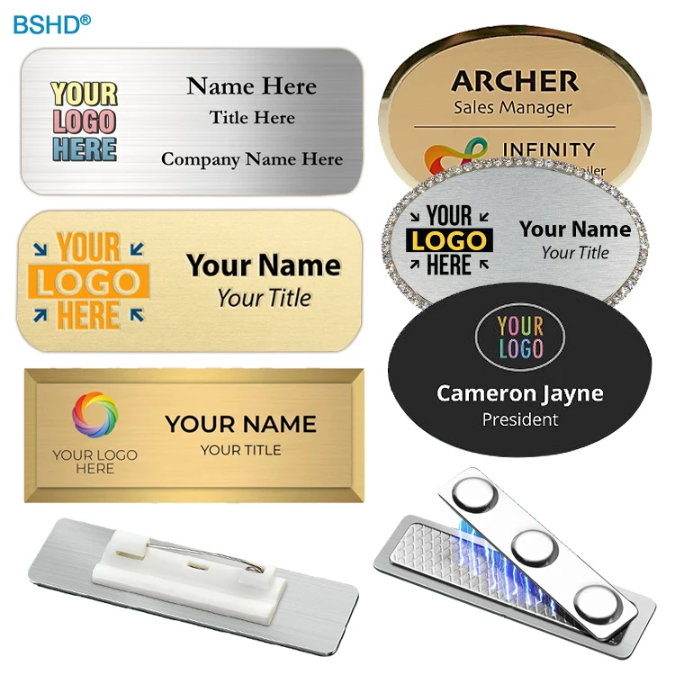 Cheap Direct Selling Custom Metal Blanks Store Staff Name Tags Employee Number Plate Magnetic Laser Engrave Logo Name Tag