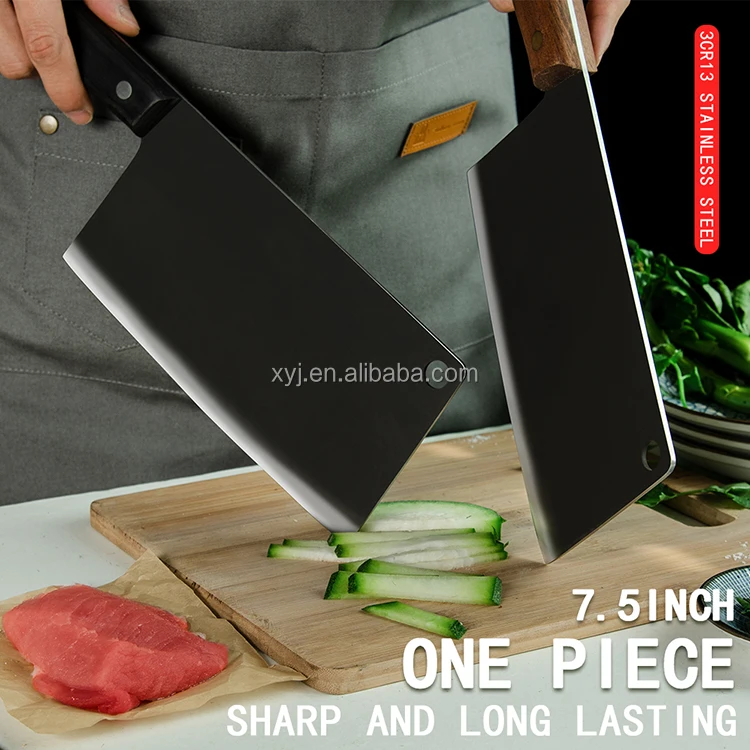 XYJ 7 Inch Full Tang Large Chopping Knife 2.5mm Thick Stainless Steel Chef  Vegetable Meat Chopping Knives With Wood Handle