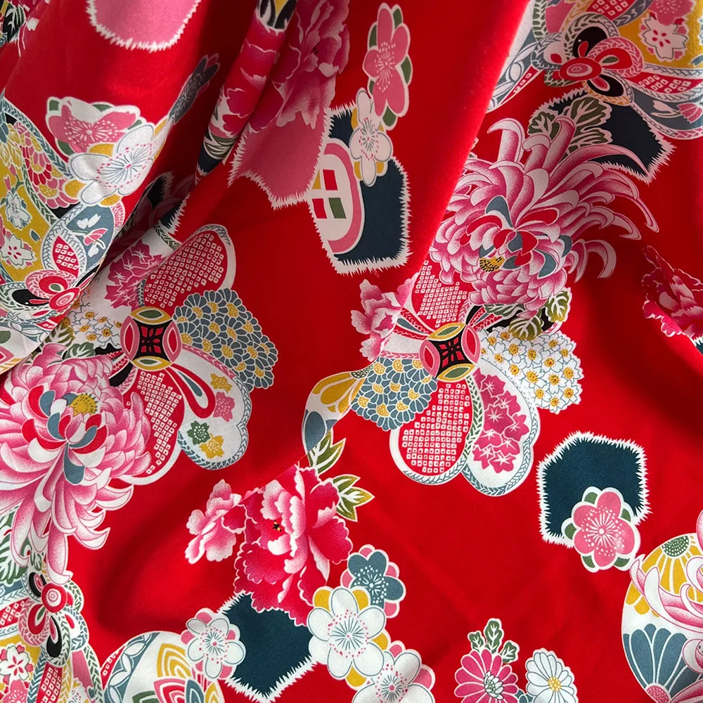 Заводская цена от производителя красная винтажная вискозная ткань под заказ Тропический Принт 100 вискоза вискозная ткань с принтом для рубашки