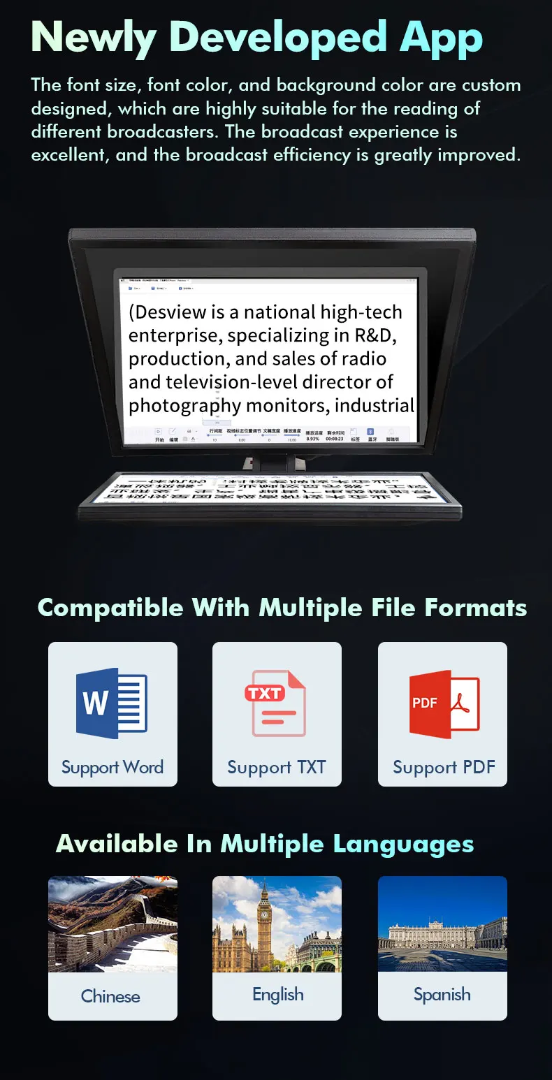 Desview T22 T17 T15 professional broadcast teleprompter with ultra-clear 22-inc