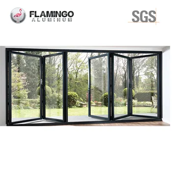Modern Bi-Fold Exterior Aluminum Patio Door Waterproof and Foldable Accordion Glass Door with Finished Aluminum Alloy Surface