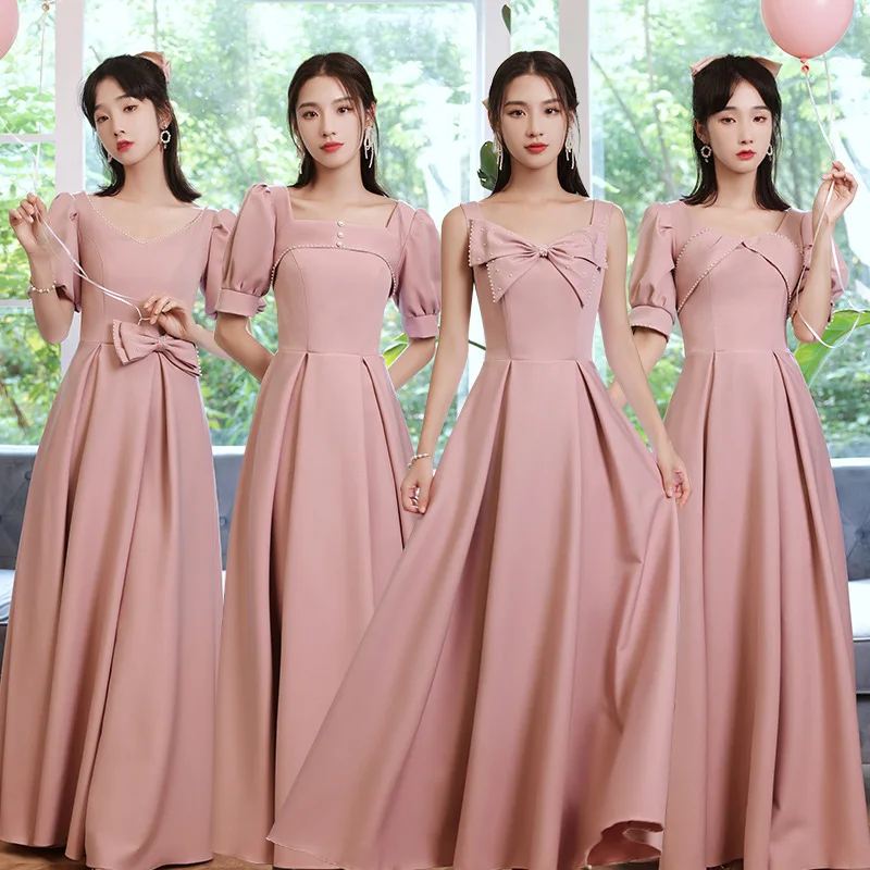S153F 2025 New Autumn Sister Group Skirt Satin Can Wear Simple and Elegant Dresses Everyday for Maid of Honor