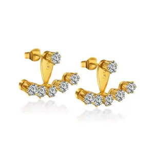 Stainless Steel Round Claw Zircon Earrings, Simple Women's 18K Gold-Plated Earrings