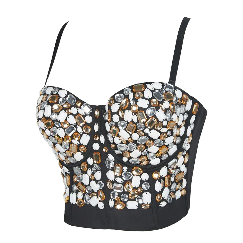 Colourful Rhinestone Bead Pearls Bustier Corset Crop Top