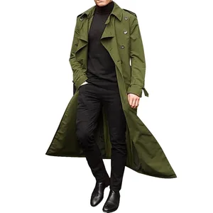 2022 Wide Lapel Double Breasted Windbreak Solid Color Casual Fall Coat Trench Coat Men Long Plus Size Men's Coats