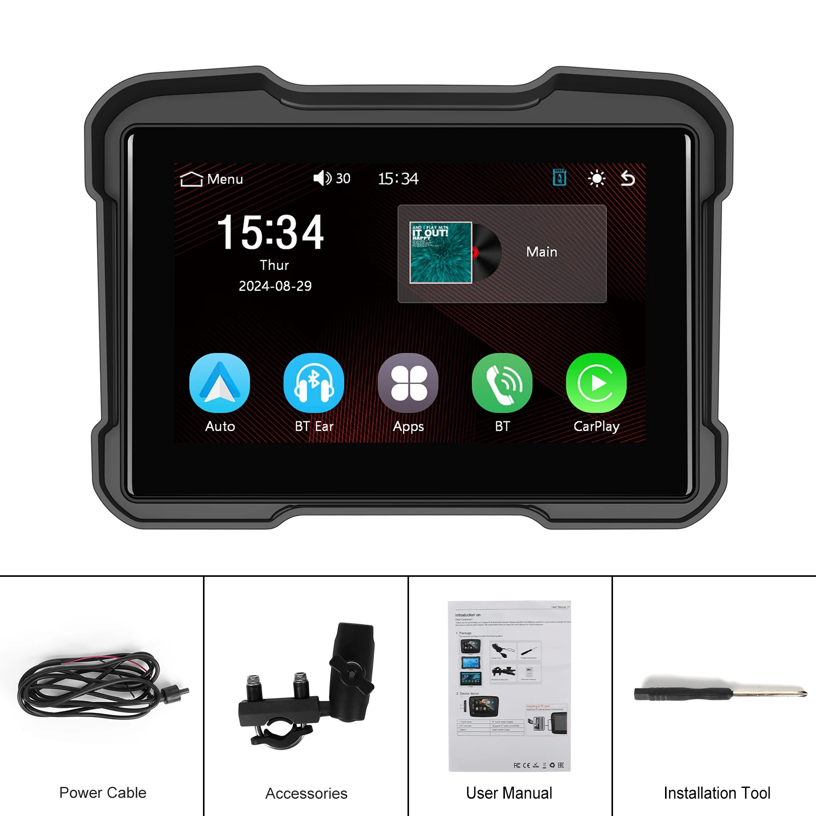 android auto monitor ip67 waterproof for motorcycle support airplay android cast bt a3910-15