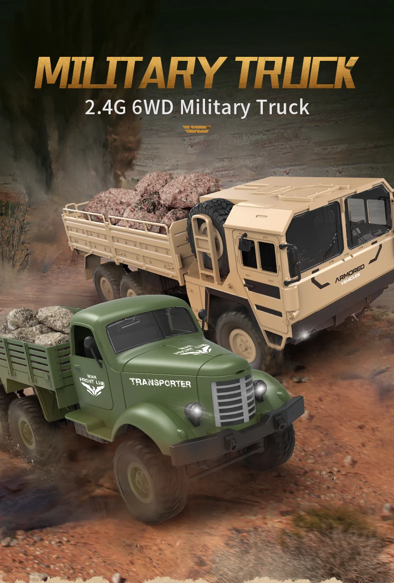 JJRC Q75 Q60 1:16 RC Cars 2.4Ghz Military Car Off-Road Rock Crawler RC Vehicles Half Scale Six-Wheels Truck Toy for Kids Toy