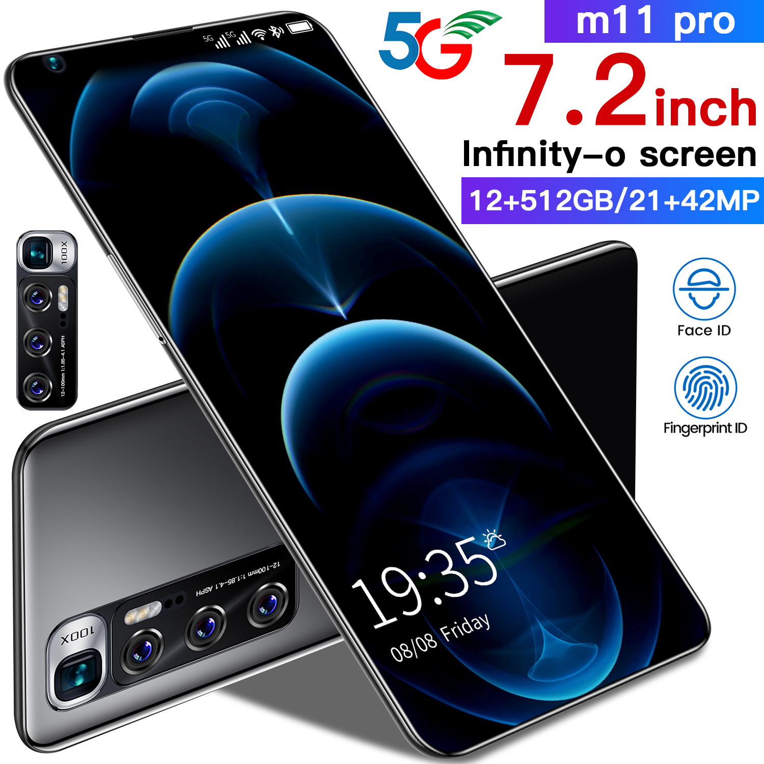 Global version Smartphone M11 Pro 12GB+512GB 7.3 Inch Supports Smart Face Recognition Screen Fingerprint Dual SIM Card 4G 5G