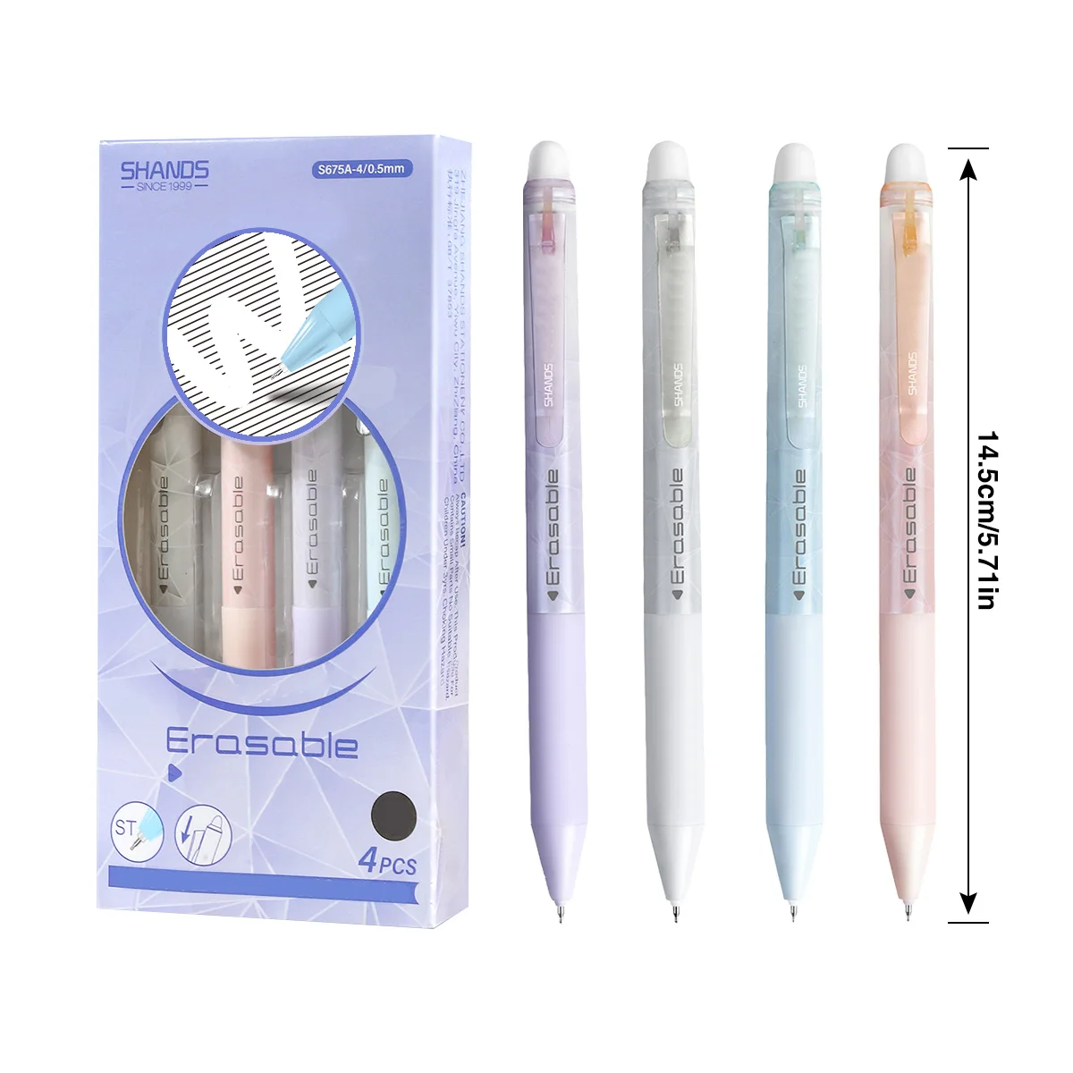 4PCS Each SHANDS Simple Solid Color 0.5mm Neutral Pen Student Cute Erasable Signature Pen Office Gift Gel Pen with Smooth ST Tip