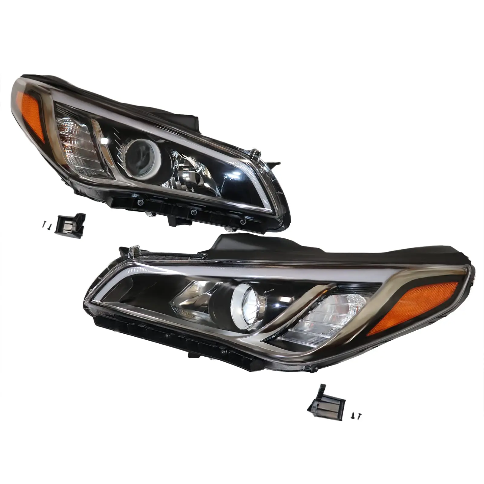 For Hyundai Sonata 2015 2016 2017  Halogen Headlight Headlamp usa Assembly Chrome Amber Housing Clear Lens Headlamp