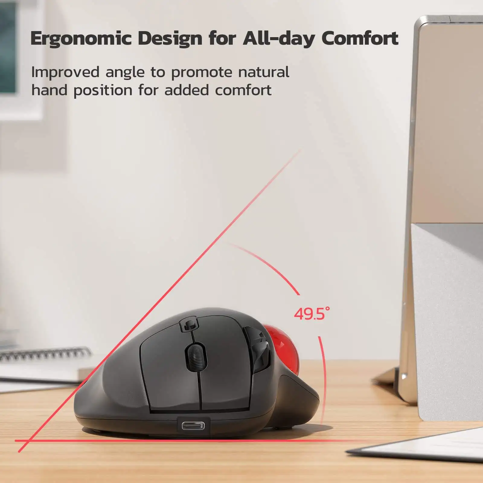 Souris trackball mini sans fil pour droitier, rechargeable, ergonomique, facile à contrôler avec le pouce, suivi optique précis et fluide, lecteur d'empreintes digitales