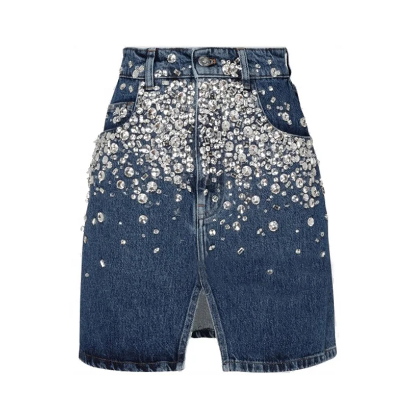 Customizable Beaded Crystal Gems Cotton Denim Jean Jacket Chaqueta De Mujer Women Clothing Sets