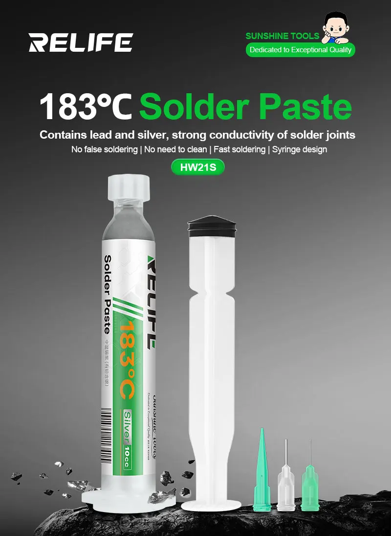 RELIFE HW21S Pâte à souder à l'argent contenant du plomb/seringue 10CC / 183 ℃