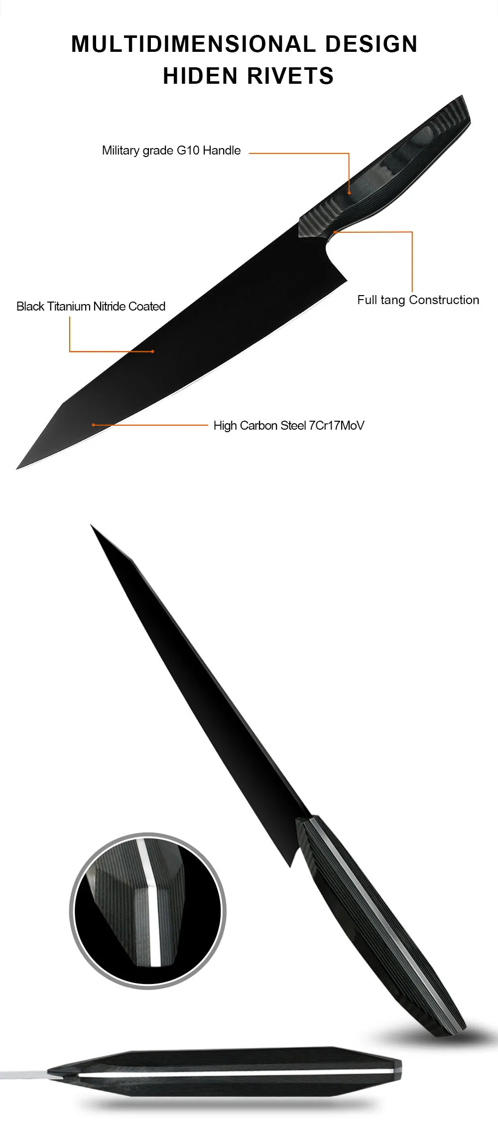 Black Kitchen Knives Carbon Steel Kitchen Knife Stainless Steel Kitchen