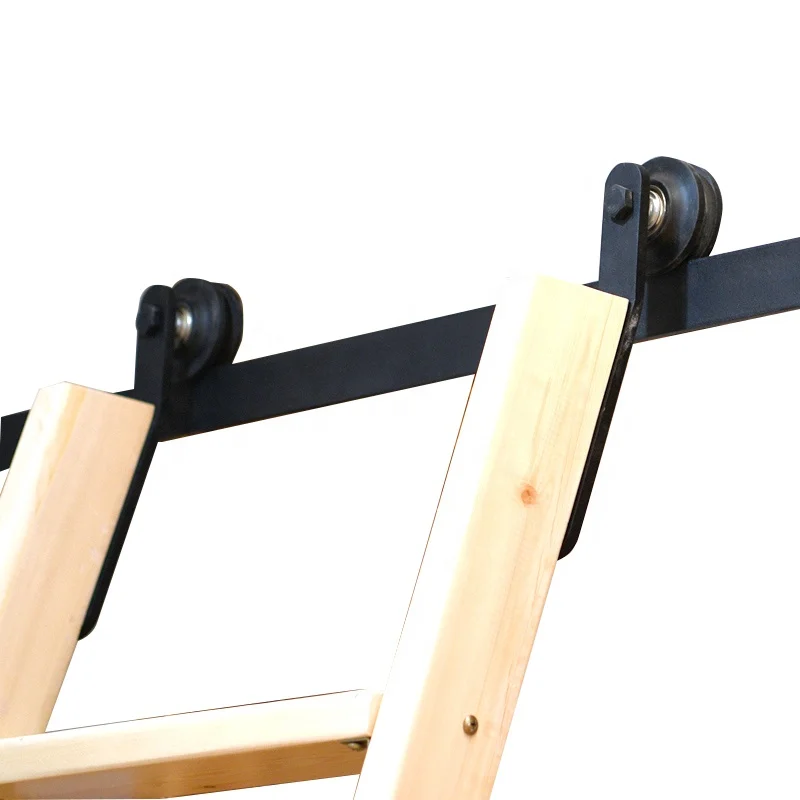 Rustic Black Wood Sliding Library Steel Hardware for Ladder ( No Ladder )