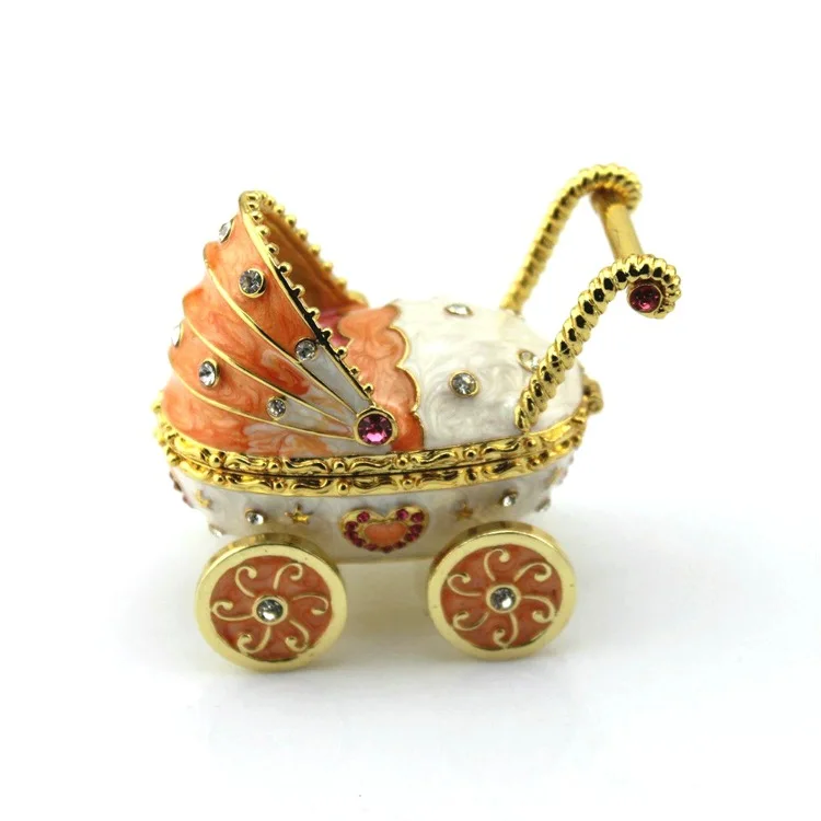 Mothers Day Gifts Funny Baby Carriage Stroller Metal Jewelry Trinket Box Hinged Trinket Box For Mother For Women