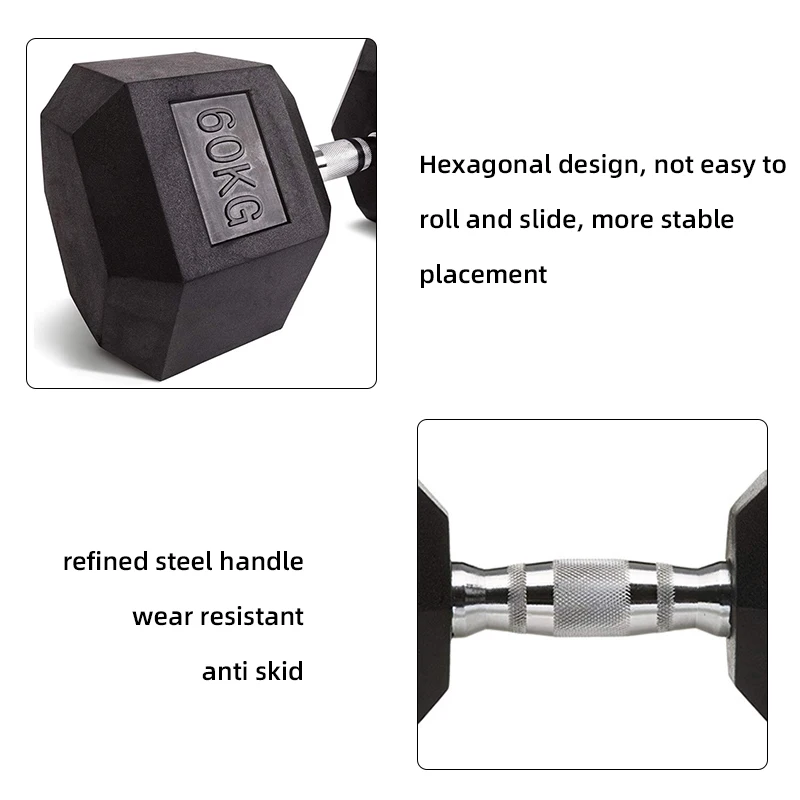 LADYGLOW Weights Fixed Rubber Coated Cheap 50Kg Hex Hexagonal Dumbbell 5Kg Kg Lbs Set 50Kg Chromed Gym Rubber Hex Dumbbells