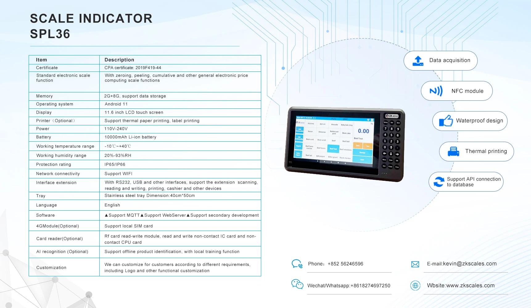 LCD Display RS232 Android 11/Windows Platform Scale Floor Weighting Scale Indicator Support Local SIM Card