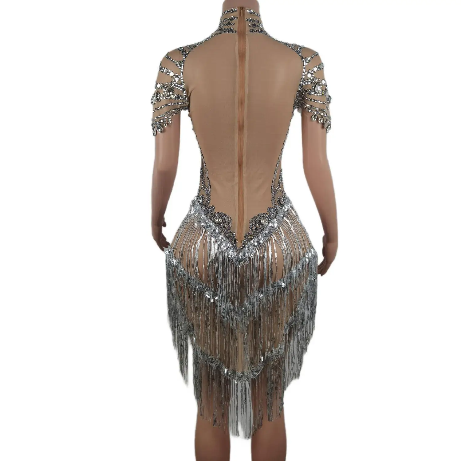 ladies new fashion dress Sheer Mesh Maxi Dress, Holographic Geometric Print Gown, Black Spandex –  Kikimora Fashion Store main image 0